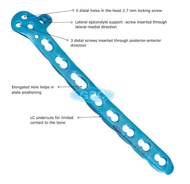 fix<em>LOCK</em> Distal Humerus  Plate Dorsolateral, with Lateral Support, 2.7 mm/3.5 mm