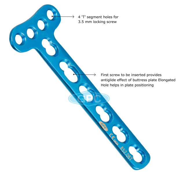 fix<em>LOCK</em> Small T-Plate  with 4 Head Holes, 3.5 mm